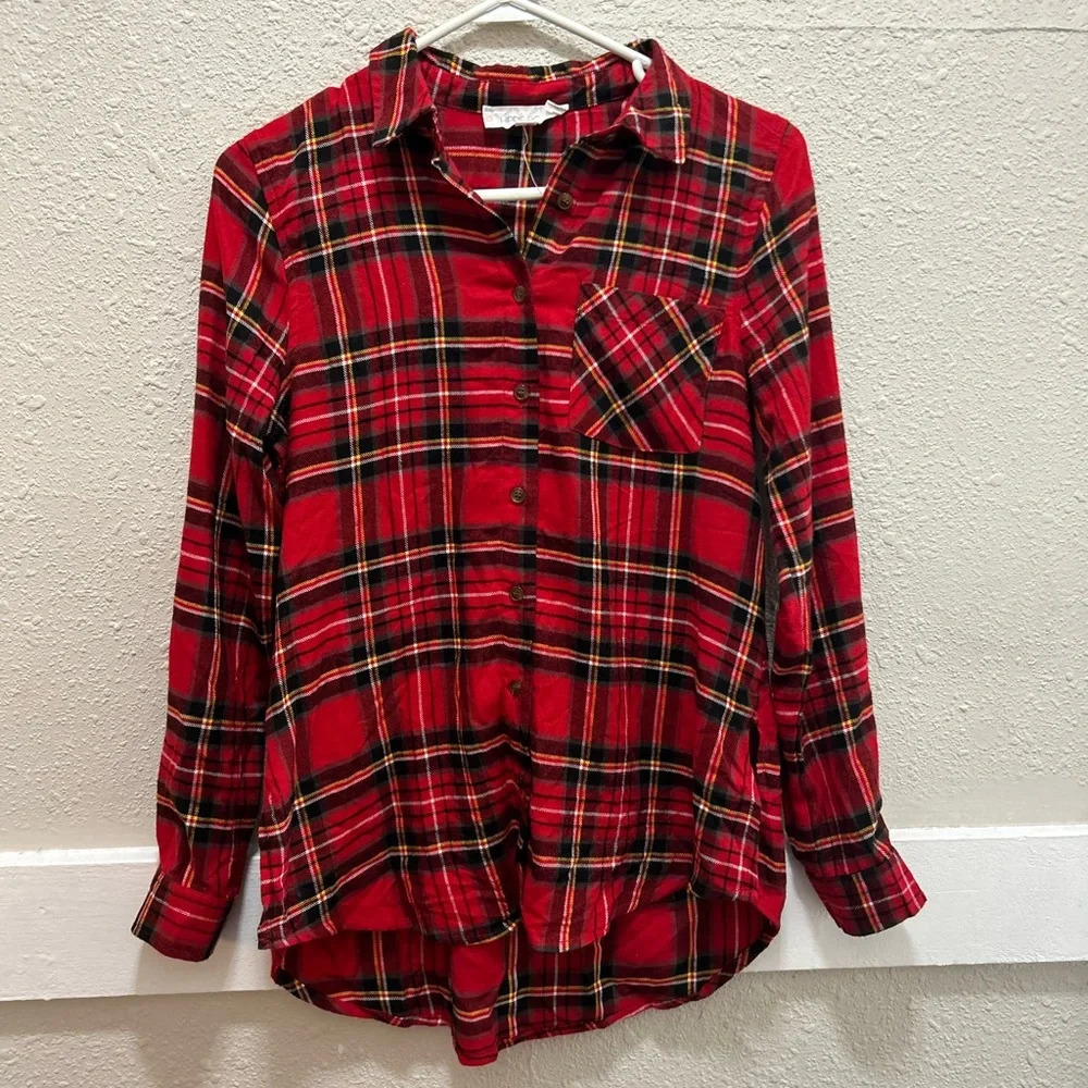 Hippie Rose Red Plaid Button Front Top XS
